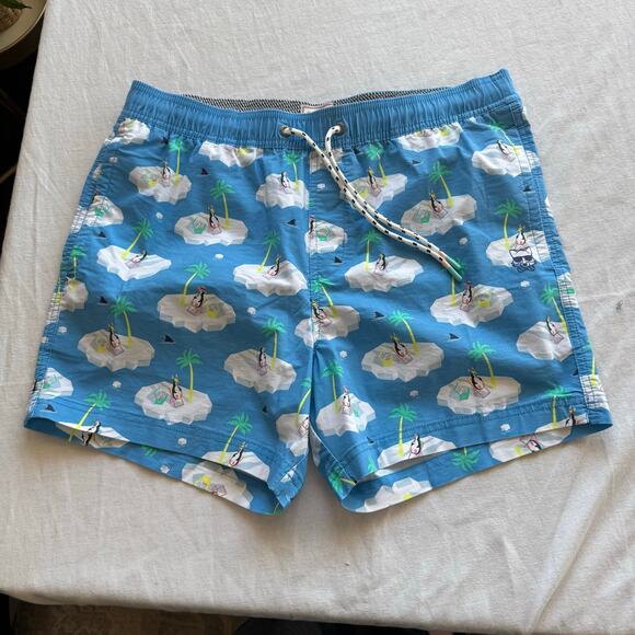 Party Pants swim trunks Large 5” Inseam Iceberg Penguin - Picture 2 of 10